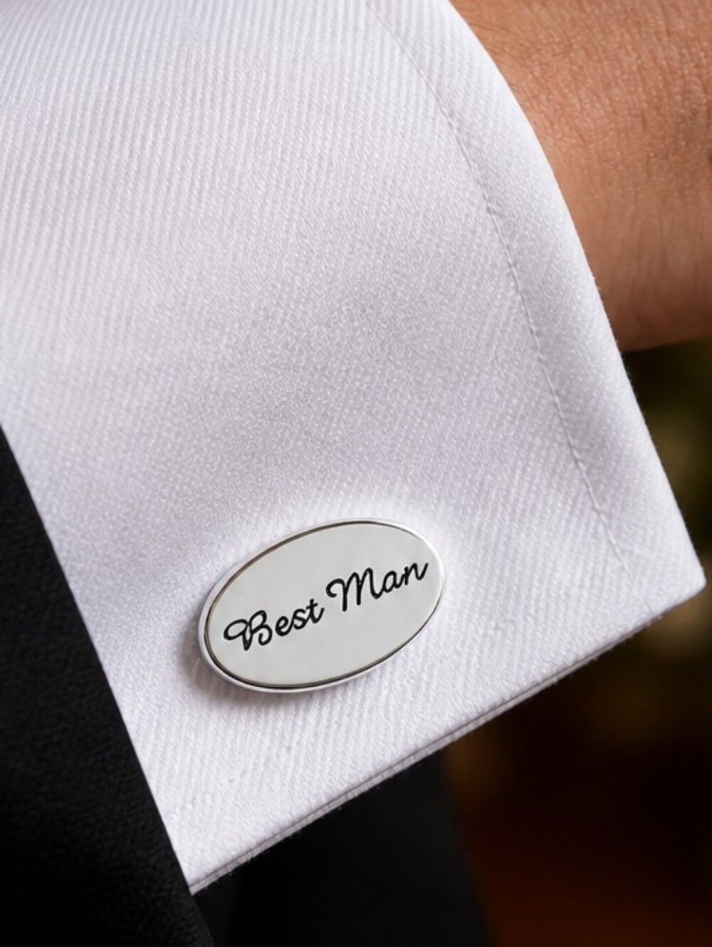 BEST MAN Wedding Cufflinks Silver Engraved Bridal Party Formal Tuxedo Cuff Links